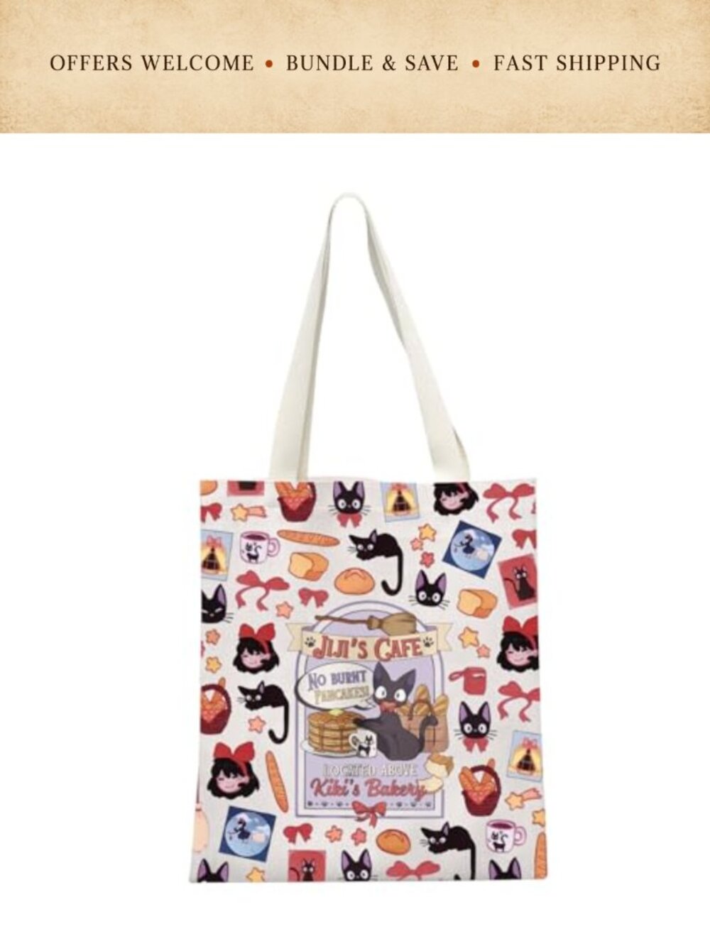 Canvas Tote Bag Cat Anime Kitten Design Shoulder Bag Reusable